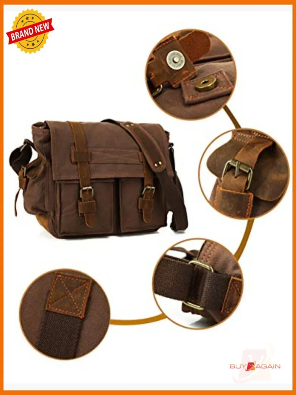 Vintage Military Leather Canvas Messenger Laptop Bag 17 inch